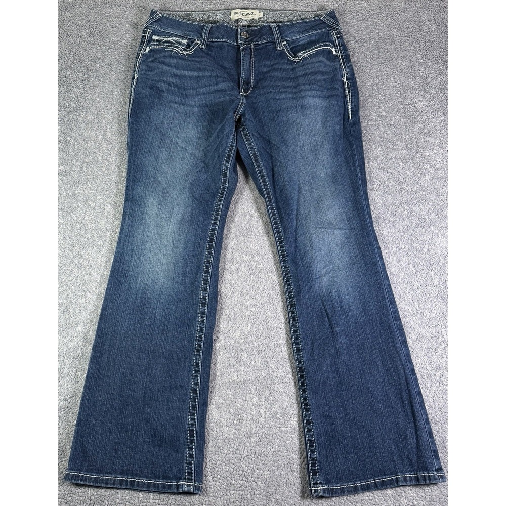 Ariat Real Boot Cut Marine Jeans Entwined Mid Rise Stretch Denim Womens 34R
